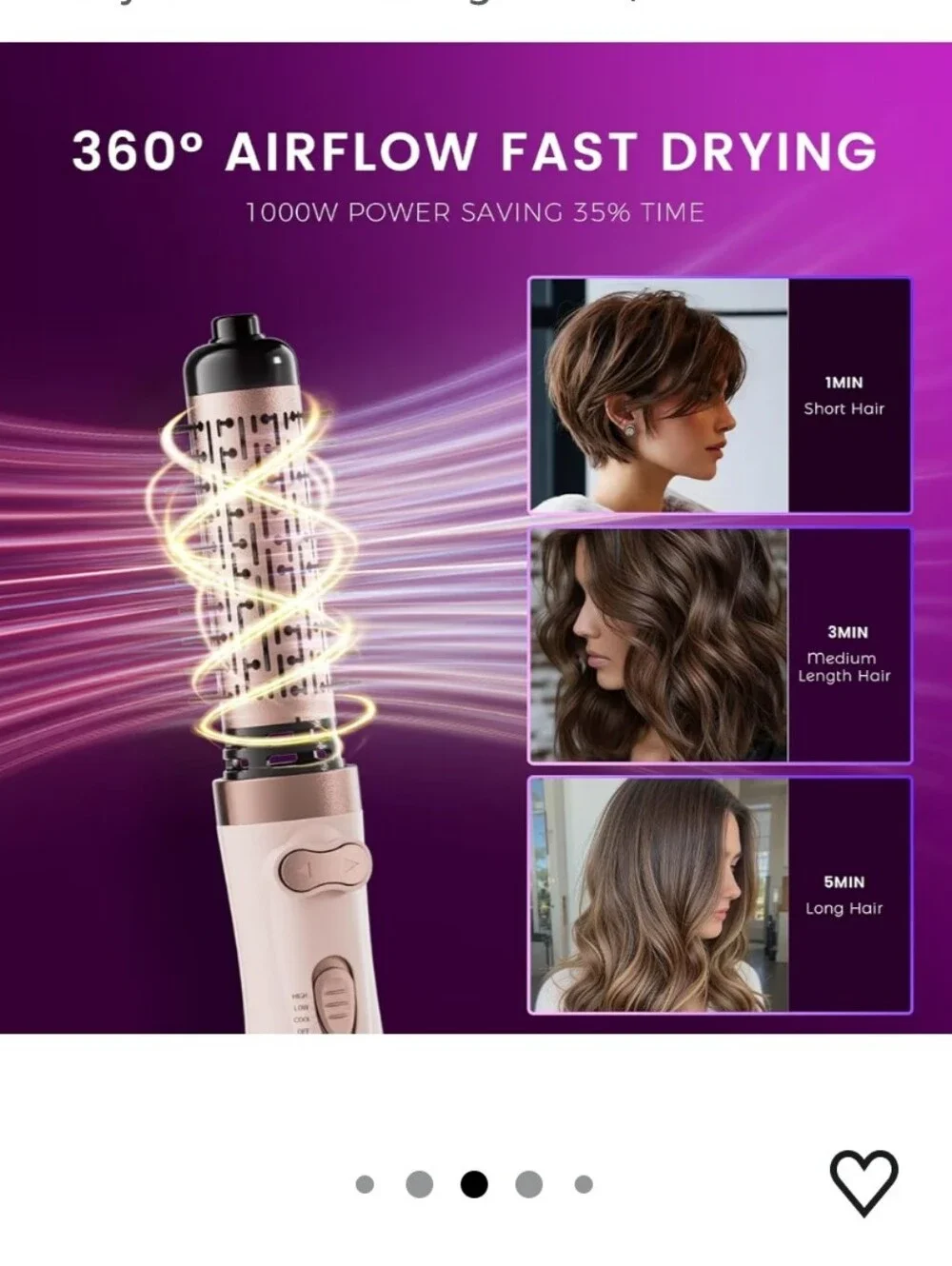 Rotating Blow Dryer Brush with 2 Detachable Brushes